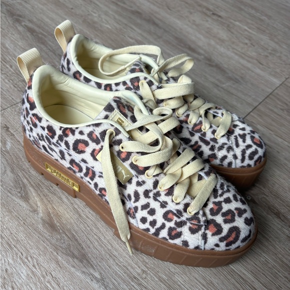 PUMA Mayze platform sneaker fuzzy leopard print size 8.5 womens shoes. - Picture 3 of 5